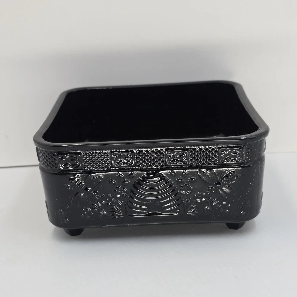 Vintage Tiara Indiana Glass Black Onyx Honey Bee Box Candy BASE ONLY Peg Footed